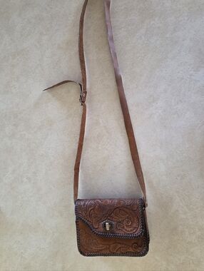 Western Leather Tooled Crossbody Bag in Brown
